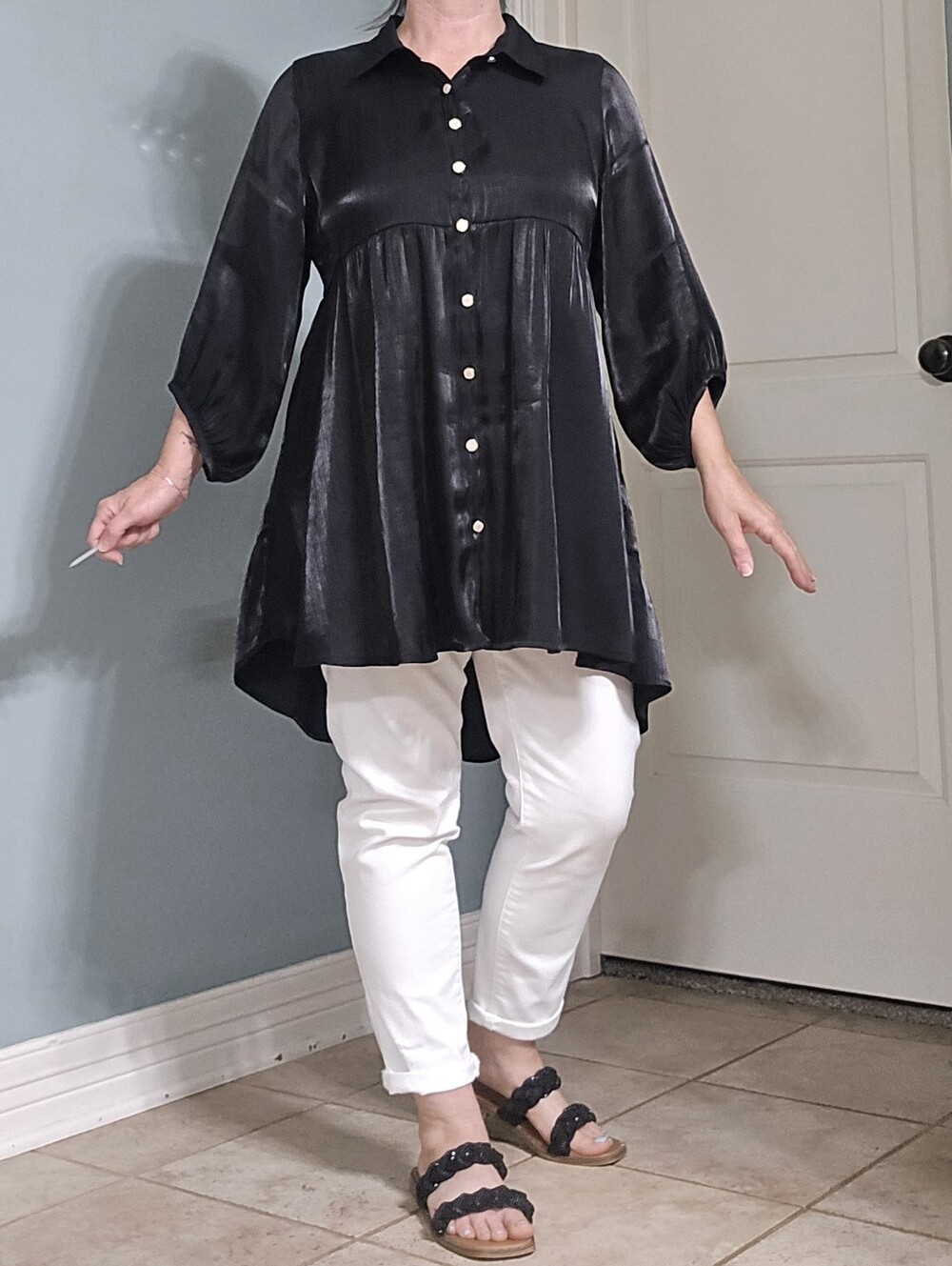 Umgee Black Hi-low Tunic Blouse